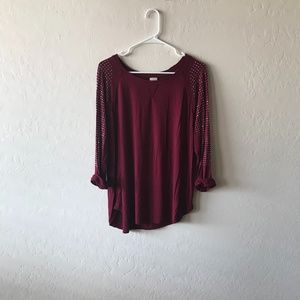 DARK RED BEDAZZLED BLOUSE BY COVER STITCHED!!